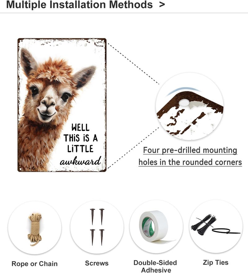 ALKB Funny Alpaca Metal Signs Farmhouse Bathroom Wall Decor Alpaca Lovers Gift 8 x 12 Inch - Image 5